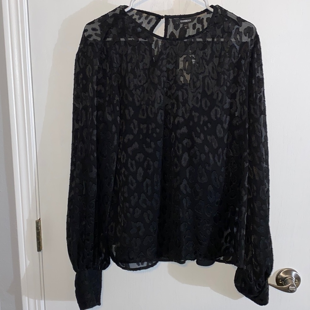 NWT Express Large Black Sheer Cheetah Print Blouse with Attached Tank